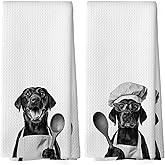 Mcehtle Funny Black Labrador Kitchen Towels Set of 2, Dog Kitchen Accessories, Dog Chef Gift Hand Towel, Gifts for Dogs Mom Lovers Women, Dining Room Decorative Tea Towel Dish Towels 16x24 Inch