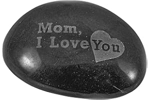 Amogeeli Engraved Love Stone for Mother’s Day, Polished Inspiration Black Stone for Garden Home Office - Mom, I Love You