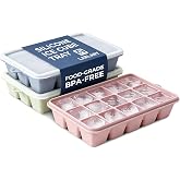 LARLARY Silicone Ice Cube Trays with Lids 3-Pack (Green+Blue+Pink) | 15-Cavity Ice Tray Set for Freezer, Easy-Release BPA-free Ice Cube Mold for Whiskey, Coffee, Cocktails and More