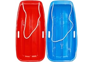 CHOOSEYO Plastic Toboggan Snow Sled for Adult and Kids-Durable Cold-Resistant Flexible Design, Accommodate1-2 Riders,with Pull Rope & Handles for Winter Outdoor Sports-35 Inch