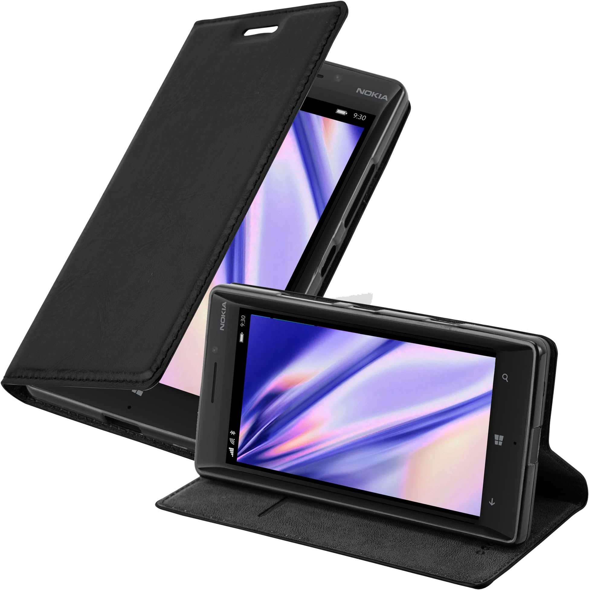 cadorabo Book Case works with Nokia Lumia 929/930 in NIGHT BLACK - with Magnetic Closure, Stand Function and Card Slot - Wallet Etui Cover Pouch PU Leather Flip