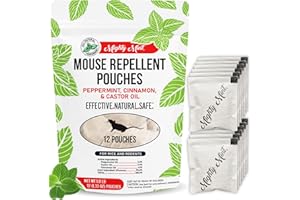 Mighty Mint Mouse Repellent Pouches – Peppermint, Castor Oil & Cinnamon Formula – Natural Indoor Deterrent for Mice and Rodents – Plant-Based, Long-Lasting Protection – 12 Count