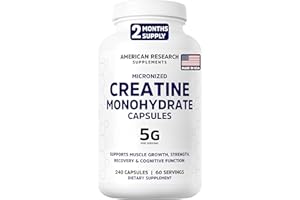 AMERICAN RESEARCH SUPPLEMENTS Creatine Monohydrate Capsules 5G | 60 Servings | Vegan | Micronized Creatine Pills 5000mg | 4 Capsules per Serving | 240 Capsules | Creatine Pills For Men & Women | Muscle Building | 2 Months Supply