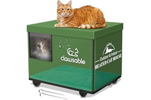 Clawsable Indestructible Outdoor Cat House for Cats in Winter & Summer, Extremely Waterproof, Insulated & Elevated Outside Feral Cat House Shelter for Stray Barn Cat (Elevated, Small Cuboid)