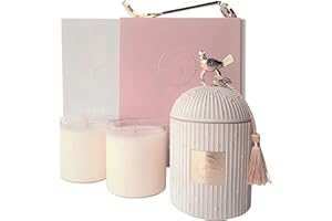 HAUS AND SAGE Luxury Scented Candle Gift Set - Holder + 2 x 8.5oz Soy Refills + Wick Trimmer - 115 Hour Burn - Birthday Gifts for Women - Centerpiece Decorations - 4 Pcs