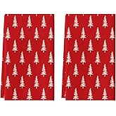 Artoid Mode Red Xmas Tree Christmas Kitchen Towels Dish Towels, 18x26 Inch Farmhouse Holiday Winter Decoration Cleaning Set of 2