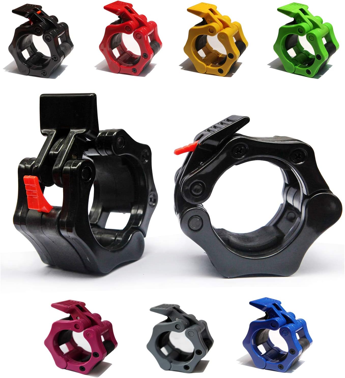AbraFit 2” Olympic Barbell Clamps - Solid ABS Locking Barbell Collars with Quick Release - for Professional Training Strong Lifts and Olympic Training- Set of 2