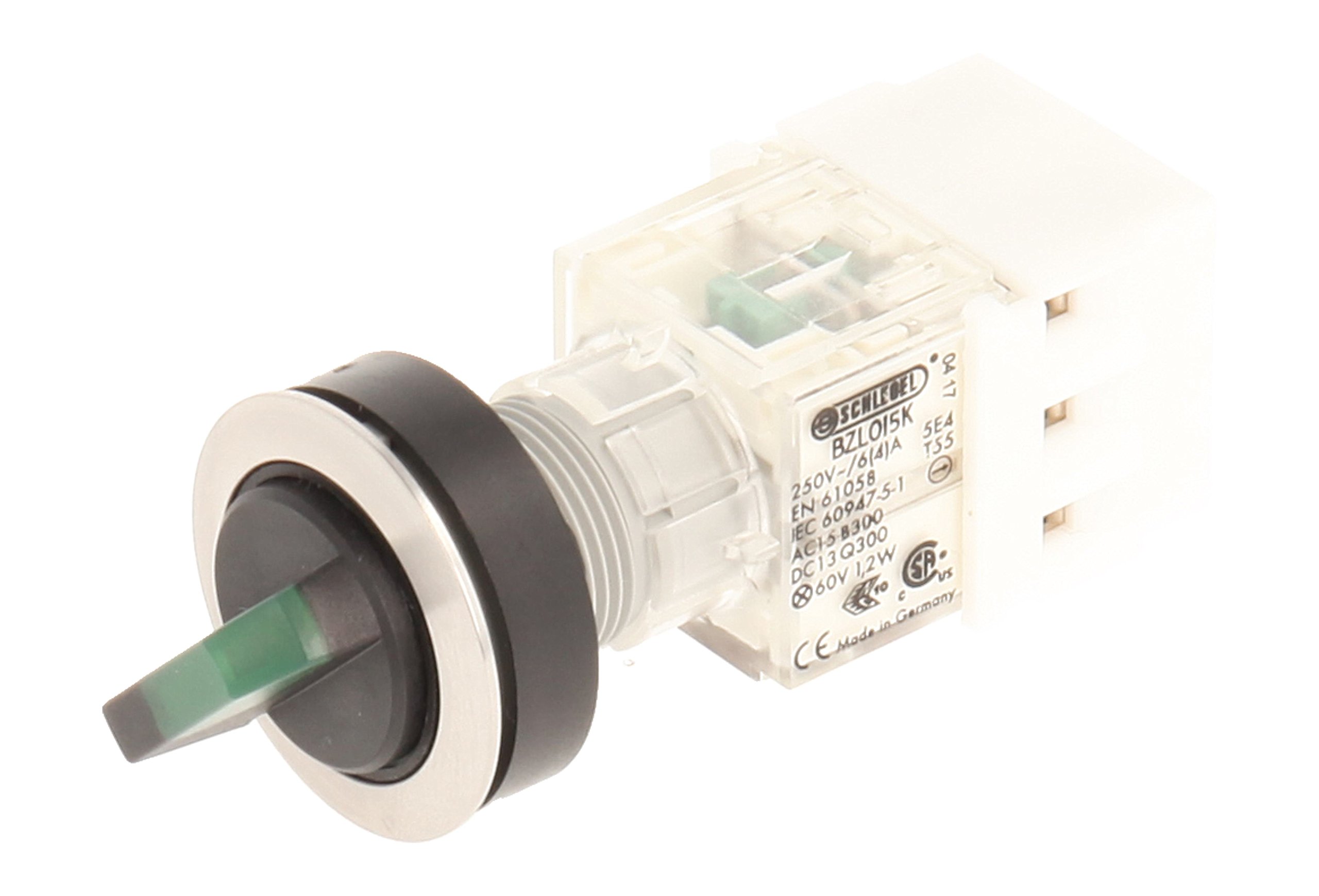 Club Selector, rastend, Stainless Steel, 23.001.295 2 Positions Momentary Contact Transmitter 1 Closer + 1 opener with Lamp Socket t5,5 K LED 24 V, SCREW TERMINAL, GREEN (Pack of 2)