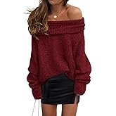 PRETTYGARDEN Women's Off The Shoulder Sweater Long Sleeve Tops 2026 Fall Loose Knit Pullover Sweaters Winter Clothes