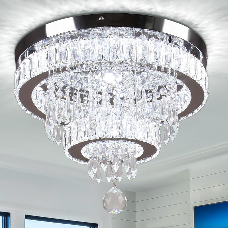 Crystal Chandelier 15.7 Inch Modern 4 Tier LED Ceiling Light 6500K