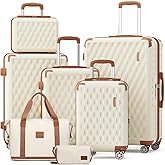 Melalenia Luggage Sets 7 Piece Hard Shell Carry on Suitcase with Spinner Wheels and TSA Lock, Lightweight Travel Duffel Bag for Women, Beige Brown