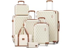 Melalenia Luggage Sets 7 Piece Hard Shell Carry on Suitcase with Spinner Wheels and TSA Lock, Lightweight Travel Duffel Bag for Women, Beige Brown