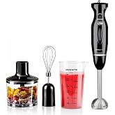 OVENTE Electric Hand Blender Set with 2 Mixing Speeds, 300W Black HS565B | Corded Immersion Handheld Stick Mixer with Stainless Steel Blades, Egg Whisk, Beaker &amp; BPA-Free Food Chopper