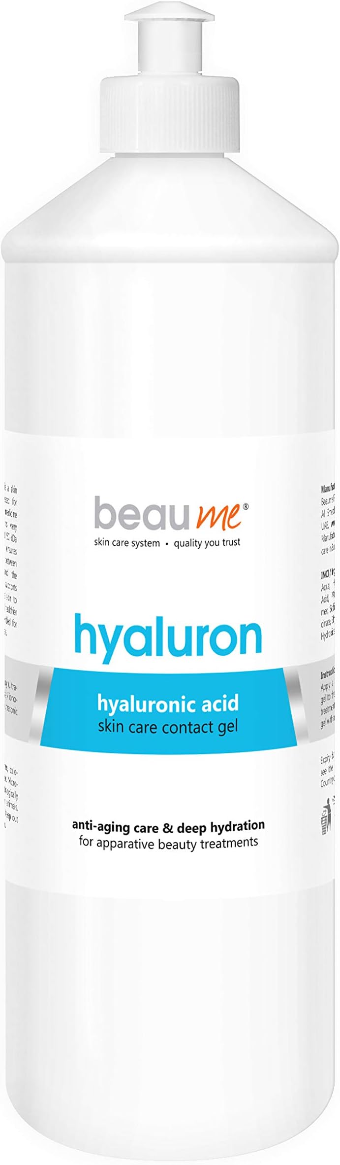 BEAUMEยฎ HYALURON nourishing and deep moisturizing Contact Gel for ultrasound/microcurrent/radiofrequency devices with low molecular weight hyaluronic acid for anti-aging beauty treatments, 1000ml