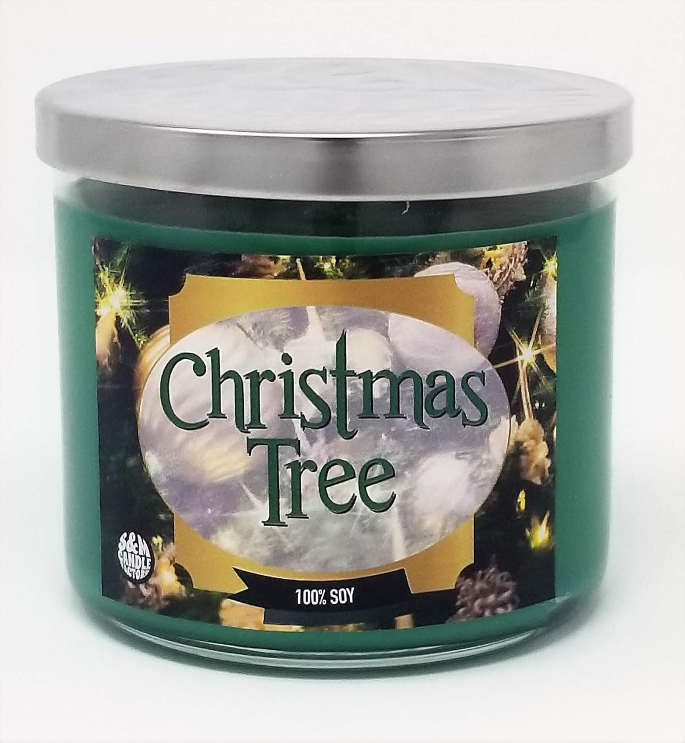 S&M Candle Factory Christmas Tree Scented Candle 14.5oz Glass 3 Wick Xmas Candle