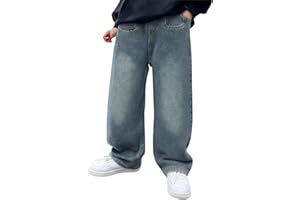 Teen Boys Baggy Jeans Kids Wide Leg Denim Pants Loose Elastic Waist Streetwear Trousers with Pocket Preppy Clothes