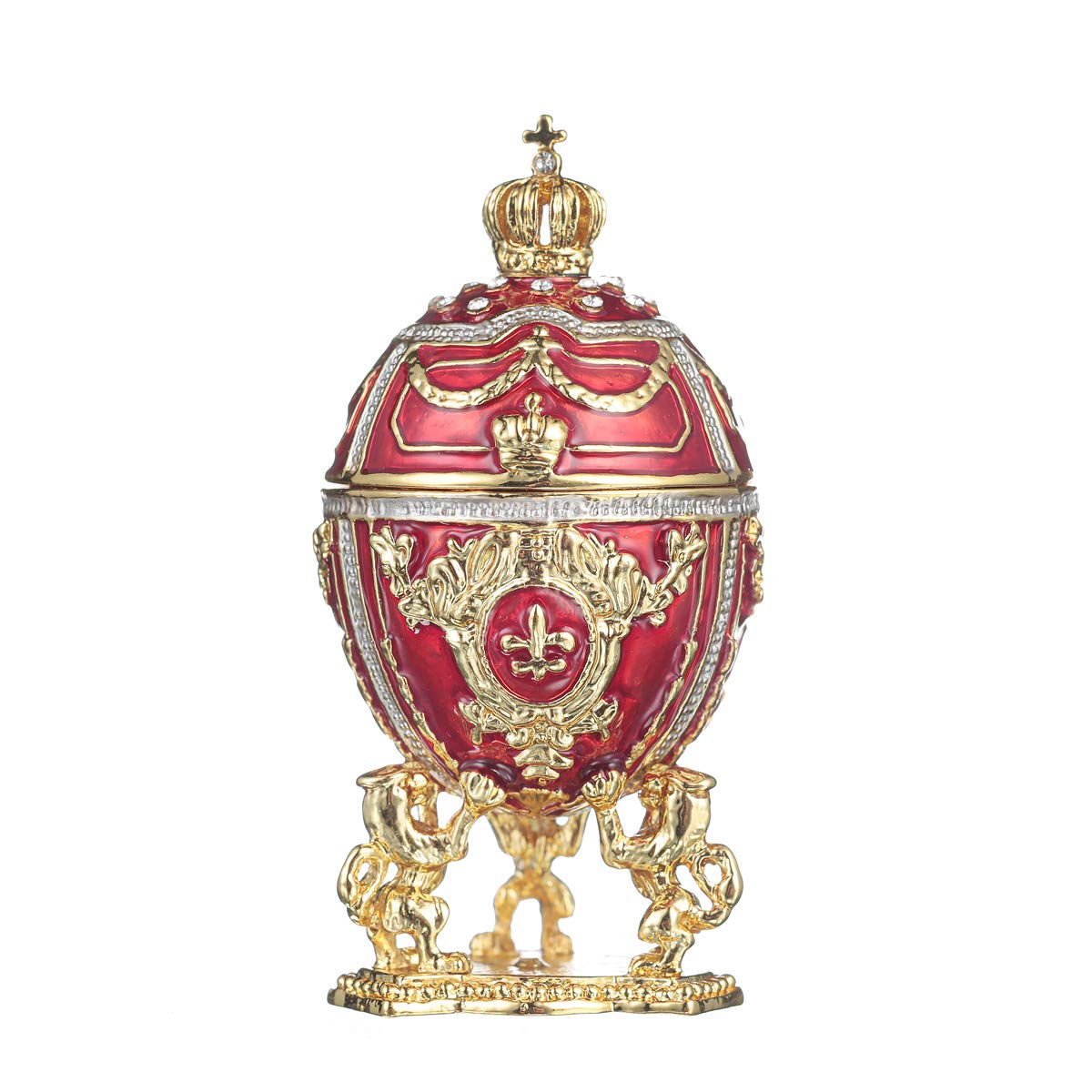 danila-souvenirs Glamorous Style Easter Egg Trinket Jewel Box with Lions and Imperial Crown 7,5 cm red