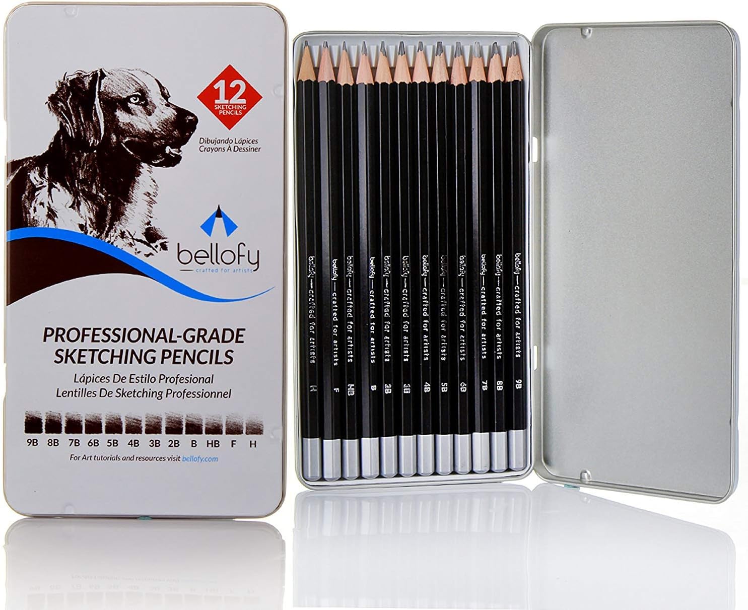 Bellofy 12 Drawing Pencils - Art Pencils Sketch Travel Set Artists Drawing Kit - 9B, 8B, 7B, 6B, 5B, 4B, 3B, 2B, B, HB, F, H - Precision Graphite Pencils for Adults & Kid Artists : Office Products