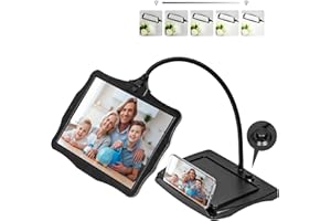10X Rechargeable Full Page Magnifier for Reading, NUEYiO 10.6*7.8" Large Handheld Magnifying Glass with Light and Stand, 50 LED Lights & 3-IN-1 Gooseneck Magnifying Lamp for Seniors Close Work Craft