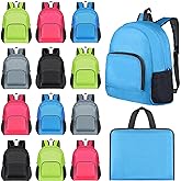 LEIFIDE 15 Pcs Backpack in Bulk 17 Inch Lightweight Foldable Student School Outdoor Travel Book Bag Assorted Colors(Light Gray,Green,Black,Rose Red,Blue,No Pattern)