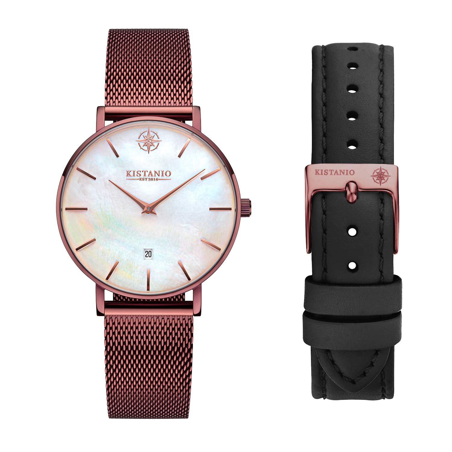 Kistanio Petit Women's Watch with Sapphire Glass and Milanese Strap + Extra Leather Strap MO-PM-M-L-BK