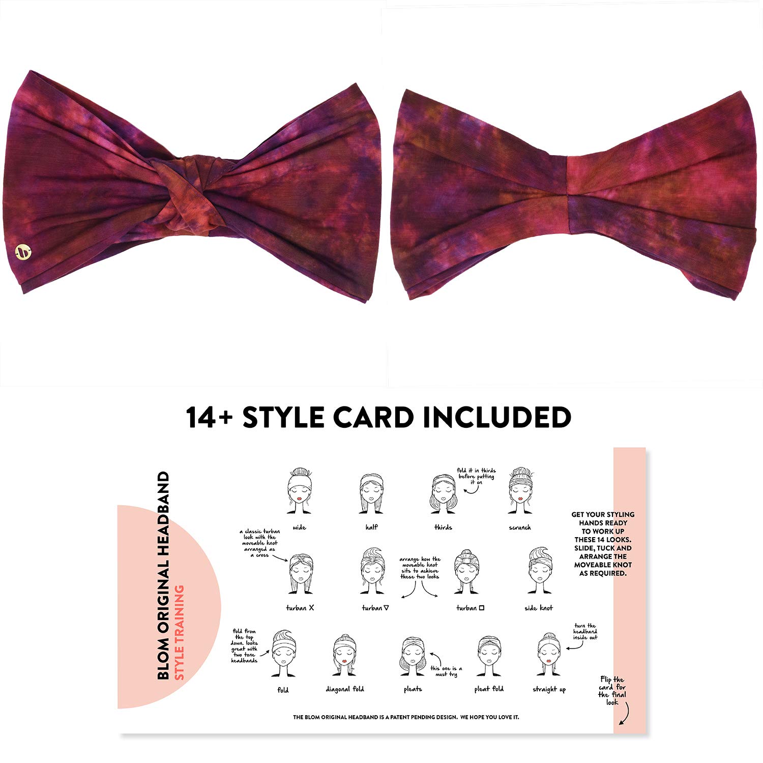 BLOM Original Tie Dye Headbands for Women. Traditionally dyed in Bali. Wear for yoga, fashion, working out, travel, or running. Wear wide turban knotted. Multi style design. Eco Fabric. (Passionfruit): Beauty