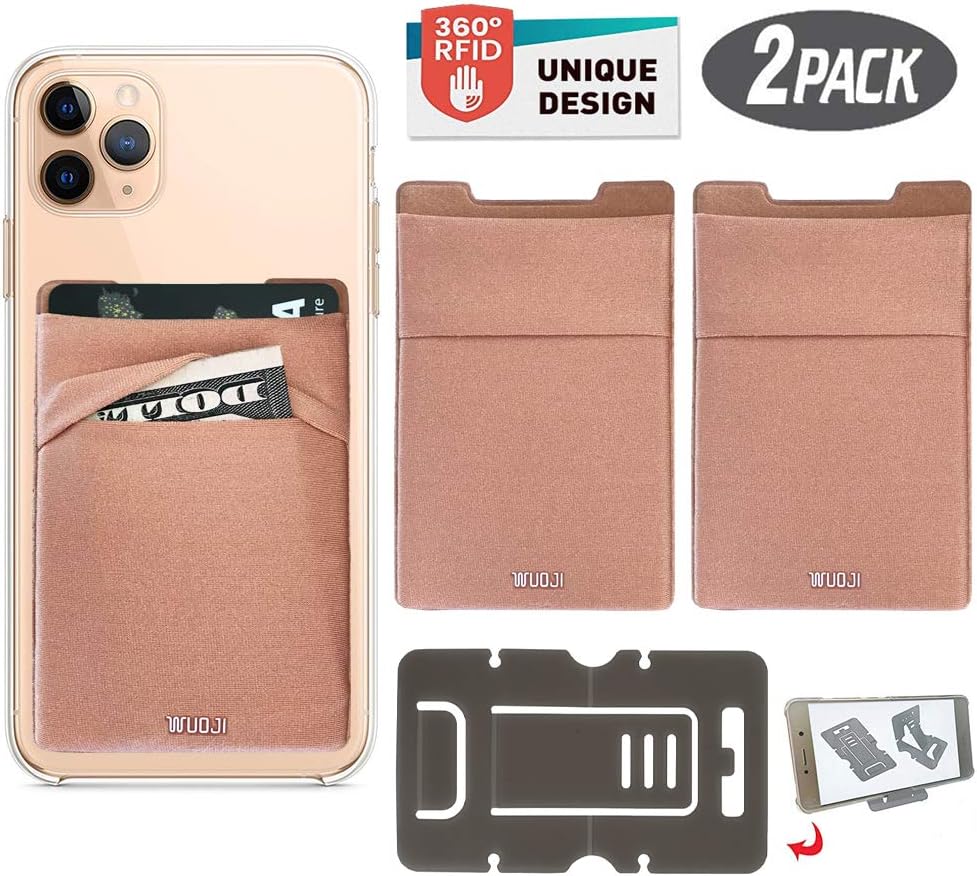 WUOJI RFID Blocking Phone Card Wallet - Double Secure Pocket - Ultra-Slim Self Adhesive Credit Card Holder Card Sleeves Phone Wallet Sticker All Smartphones(Gold)-2PC