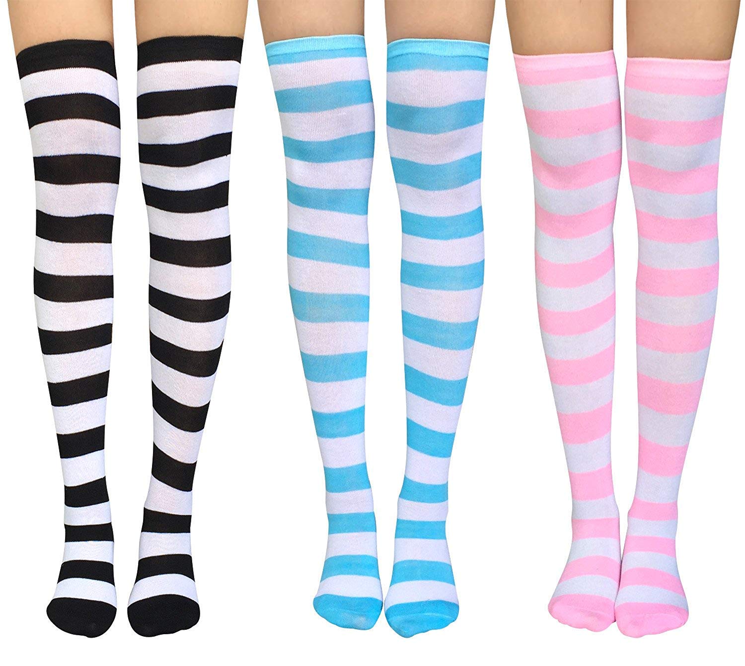 DRESHOW 3 Pairs Over Knee Thigh Socks Thigh High Socks Casual High Stockings Long Knee High Socks for Girl and Women