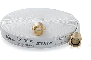 ZYfire Fire Hose - 1-1/2" ID x 100 FT Single Jacket TPU Firefighter Hose with M × F NST/NH Brass Couplings 750 PSI Burst Pressure Lightweight for Use in Firefighting