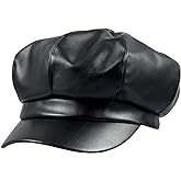 Sportmusies 8 Panels Newsboy Caps for Women, PU Leather Cabbie Painter Hat Gatsby Ivy Beret Cap