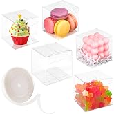 Jutieuo 3x3x3 Inches Clear Favor Boxes with Ribbons, 45 Pack | Mini Boxes for Gifts, Small Candy Boxes, Wedding Favor Box, Birthdays Party Candy Bar Decorations