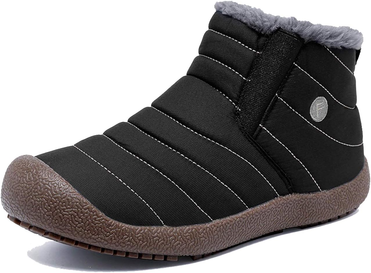 EXEBLUE Enly Winter Snow Boots Slip-on Water Resistant Booties for Men Women, Anti-Slip Lightweight Ankle Boots with Full Fur