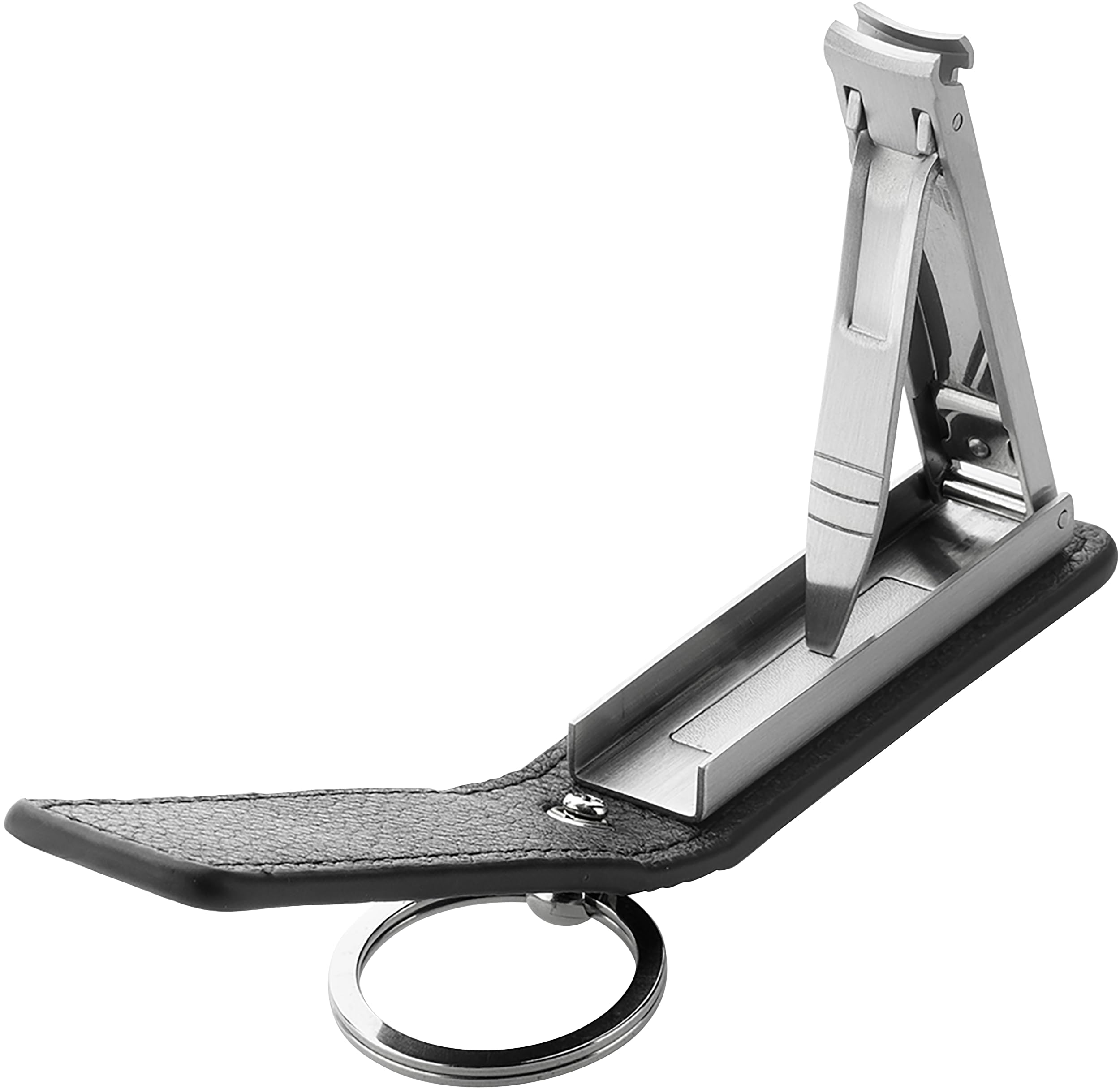 ZWILLING Nail Clipper with Key Ring (leather case with magnetic closure, integrated nail file, slightly curved cutting edge), Premium, Black