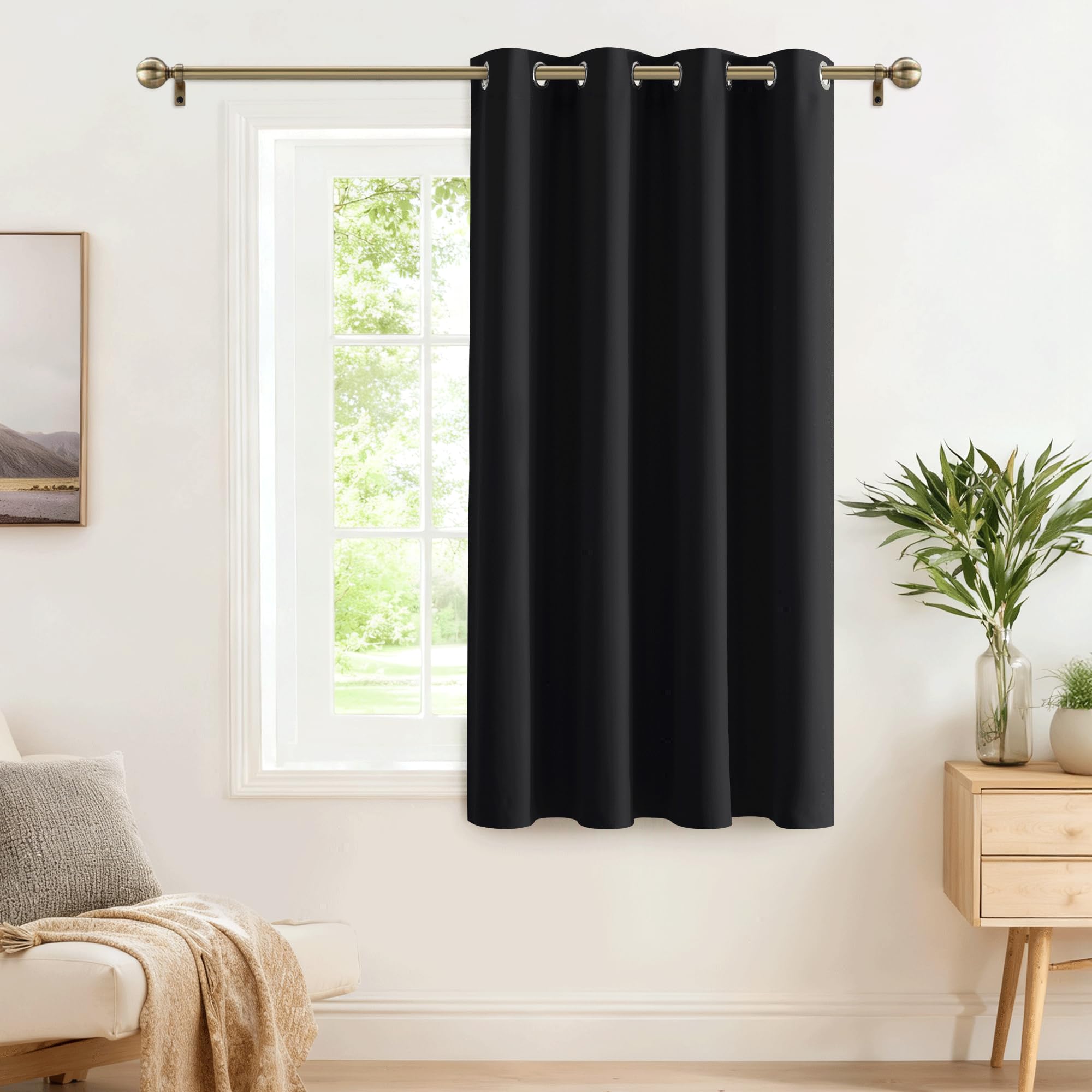 PONY DANCE Black Blackout Curtain - Thermal Window Treatments Bedroom Halloween Decor Eyelet Top Curtain Panel for Kitchen/Living Room, 1 Pc, Wide 52-inch by Drop 54-inch