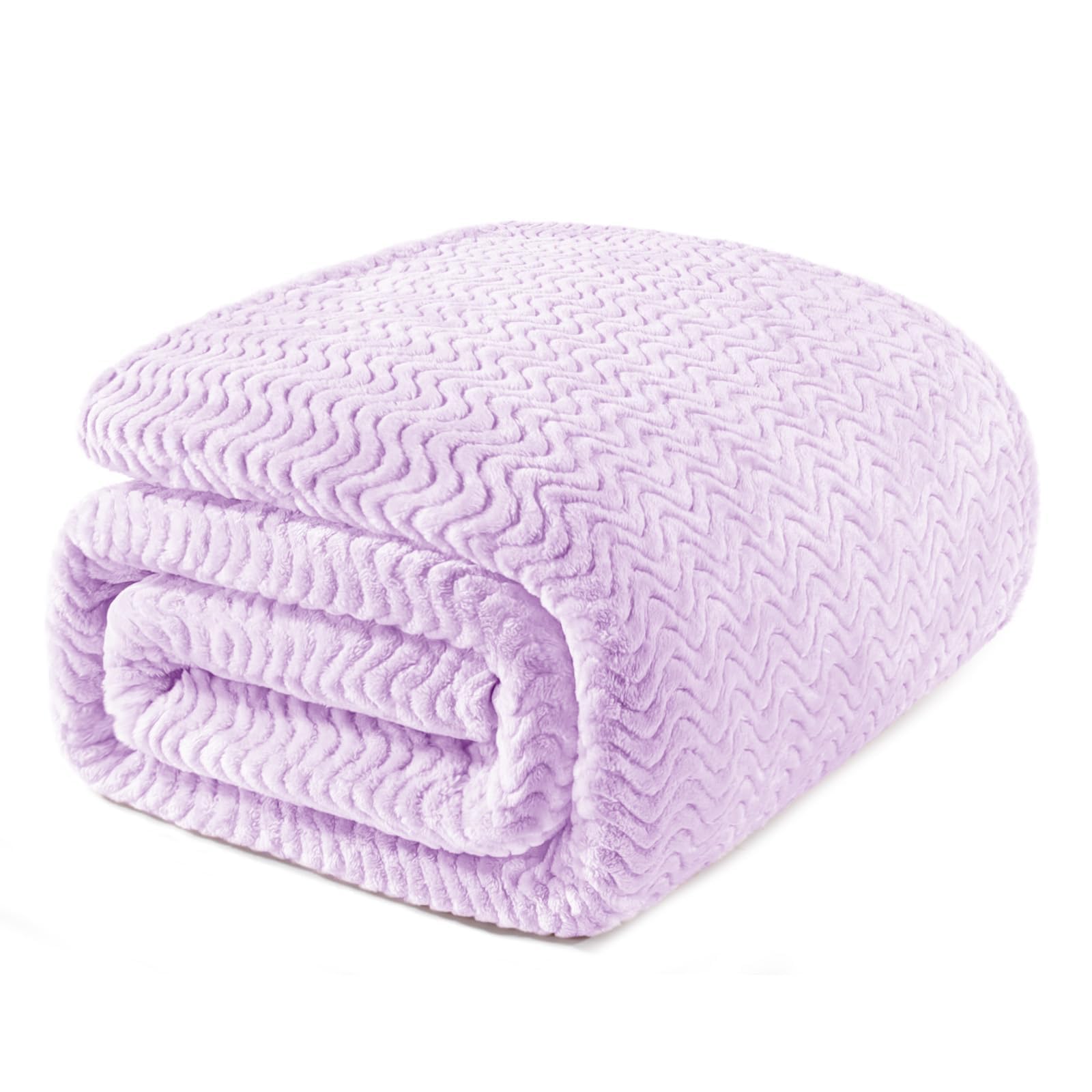 Exclusivo Mezcla King Size Fleece Blanket for Bed, 230x265 CM Cozy Lightweight Blankets for All Season, Decorative Giftable Fuzzy Plush Wave Textured Suitable for Women, Men, Lilac Purple