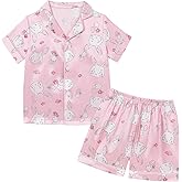Weixinbuy Toddler Silk Pajamas Short Sleeve Button-Up Summer Pjs for Girls Boys Satin Pajama Sleepwear Set 2-7 Years