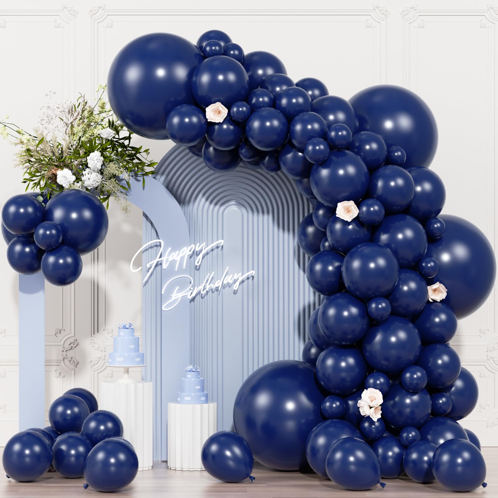 Photo 1 of 104pcs Navy Blue Balloons - 18/12/10/5 Inch Deep Blue Latex Balloons Garland Arch Different Sizes Pack for Graduation, Father’s Day, Independence Day, Baseball Party Decor