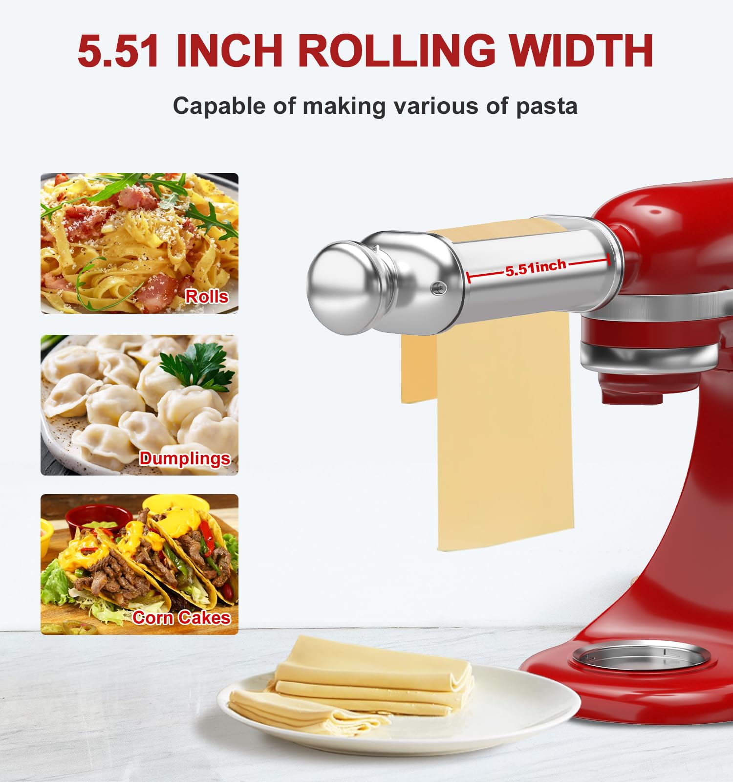 Pasta Roller for Kitchenaid Stand Mixer, Stainless Steel pasta roller kitchenaid attachment with 8 Adjustable Thickness Knob, Dough Pasta Roller kitchenaid pasta roller attachment for Raviolis Pasta