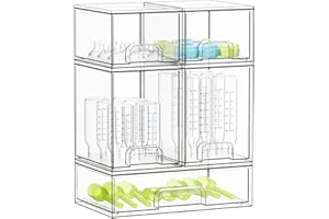 SpaceAid Bottle Storage Organizer Baby - Acrylic Bottles Station Organizer Container, Stackable Clear Drawers for Countertop, Vanity, Bathroom, Cabinet, Pantry Organization, 5 Pack, 2S2M1L, 15.4" H