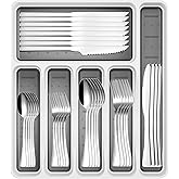 49-Piece Stainless Steel Silverware Set with Cutlery Organizer, Service for 8 with Steak Knives and Kitchen Utensils (49PCS Silverware with Tray)