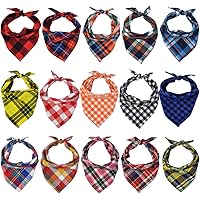 Lee-buty 15pcs Dog Bandanas, Dog Scarf Kerchief Dog Bibs Washable Girl Boy Dog Bandanas Set Cotton Checkered Pet Dog Bandanas