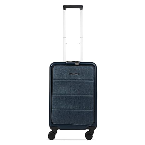 Traworld Triumph Carry-On Luggage, Front Pocket Hard Case Spinner Trolley 20 Inch 8 Wheels Bag (Blue)