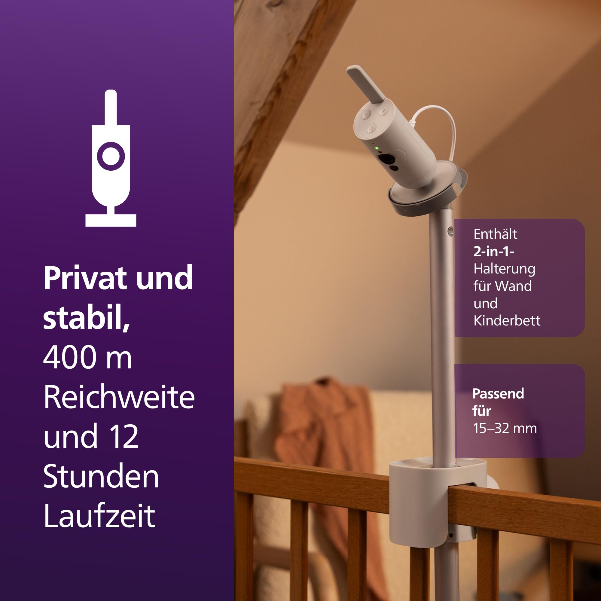 Philips AVENT Premium Connected Babyphone mit Kamera, das bisher Beste Babyphone, Schlaf- und Atmungs-Tracking mit KI, Schrei-Interpretation, DEKRA Zertifiziert privat und sicher, SCD973/26 9