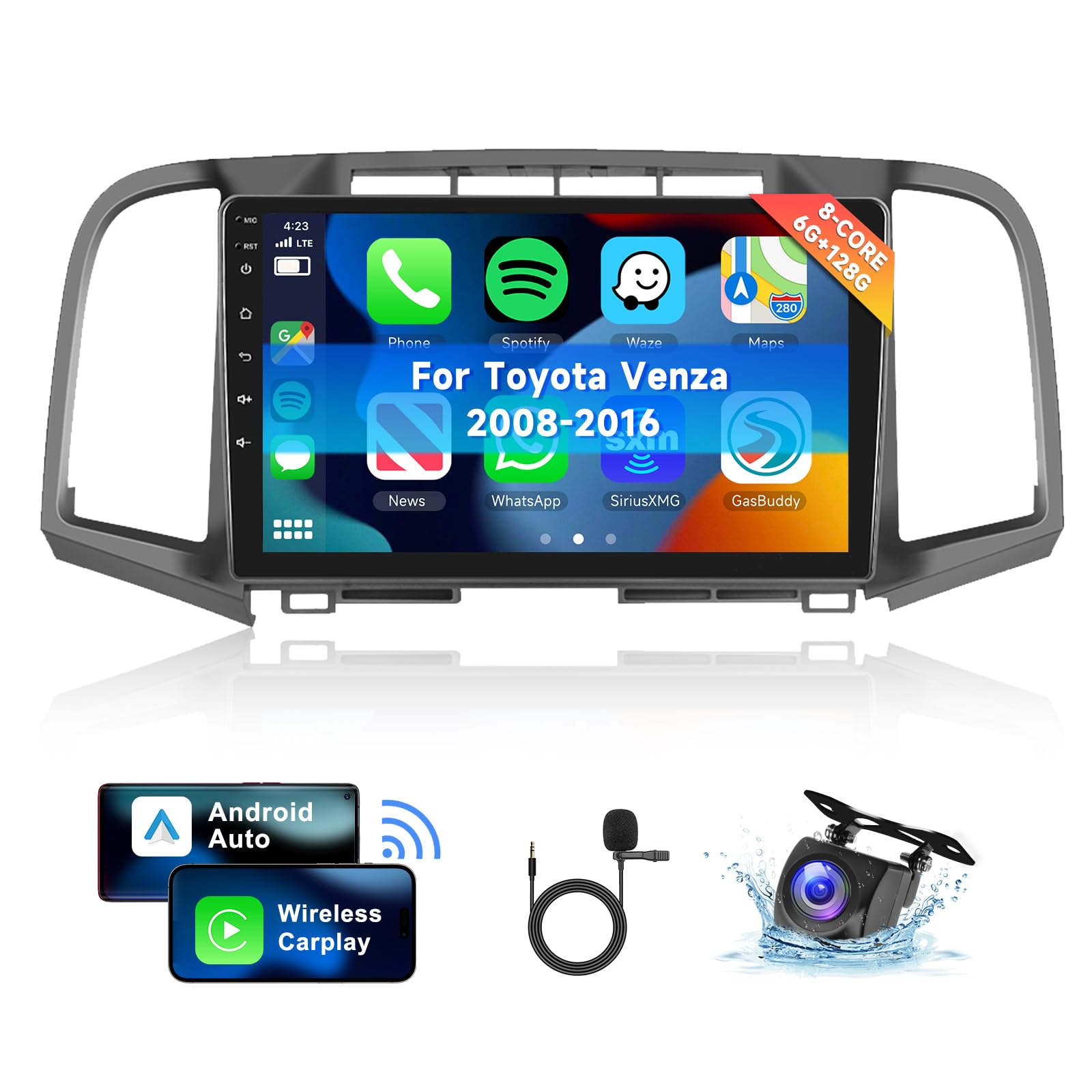 Photo 1 of [8 CORE 6G+128G] Car Radio for Toyota Venza 2008-2016 with Wireless Carplay/Android Auto, 9 Inch Android 13 IPS Touch Screen Car Stereo, Bluetooth, GPS Navi, WiFi, SWC, DSP + Backup Camera