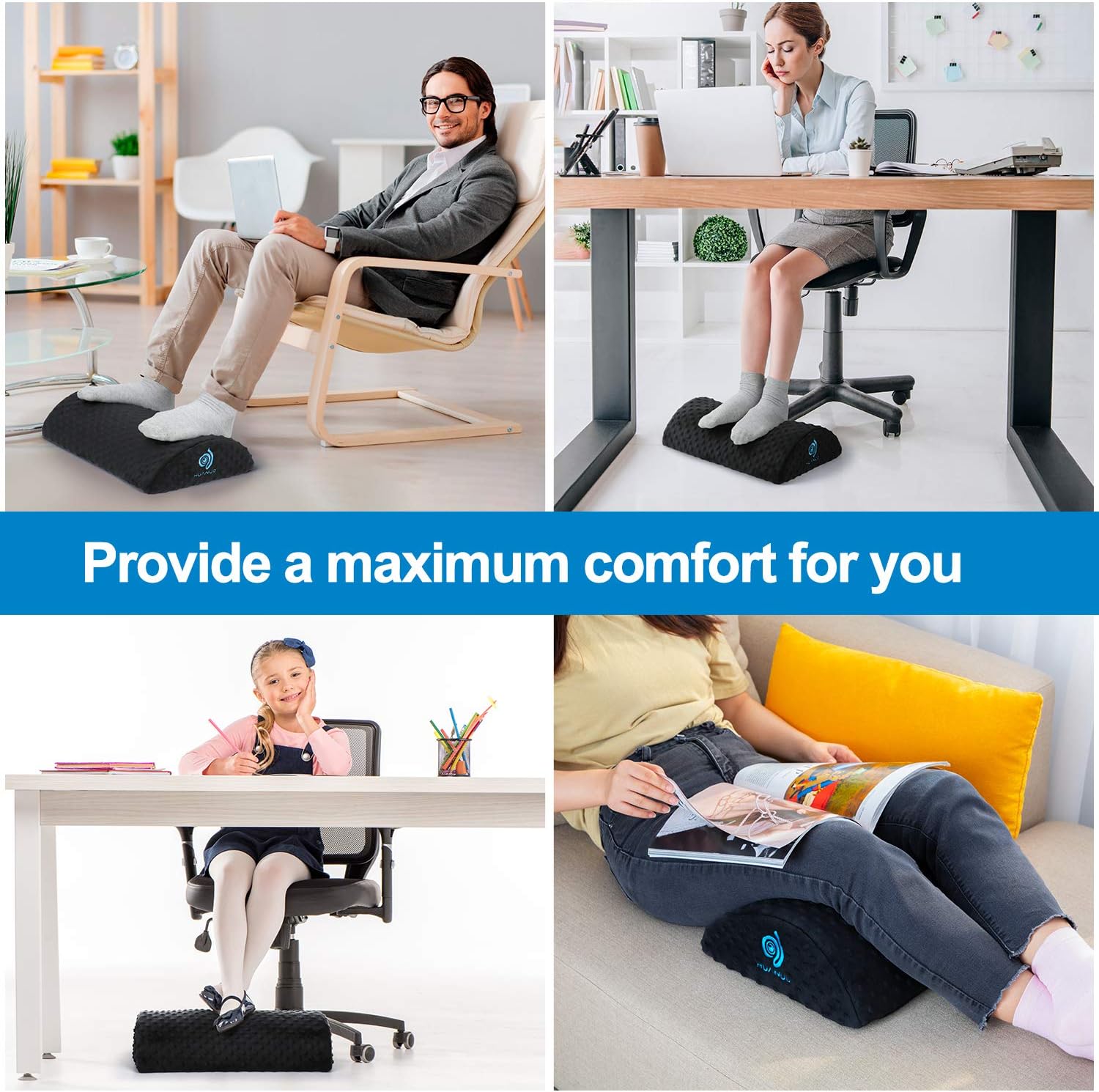 HUANUO Under Desk Foot Rest - Ergonomic Footrest with 2 Optional Covers Massage Textured Surface & Non-Slip Micro Beads for Airplane, Travel, Ergonomic Foot Stool Cushion : Office Products