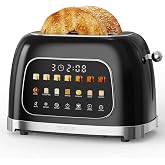 TER Touch Screen Toaster 2 Slice, 1.5" Wide Slot, Stainless Steel, Black | Smart Digital Retro Toaster for Bagel &amp; Thick Breads, 7 Bread Modes &amp; 7 Browning Levels, Memory Function, Defrost &amp; Reheat