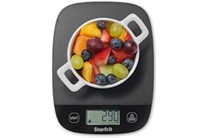 Starfrit Digital Kitchen Scale - Plastic Platform - Measures Weight and Liquid Volume - 11 lb / 5 kg Capacity - Black