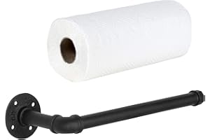 MyGift Paper Towel Holder Under Cabinet Paper Towel Holder Wall Mount, Industrial Pipe Matte Black Hanging Kitchen Towel Rack