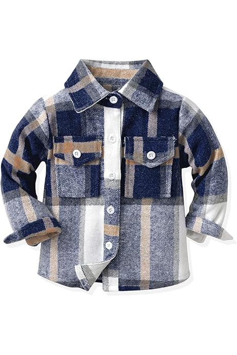 Girls Denim Jacket Toddler Baby Plaid Flannel Jacket Long Sleeve