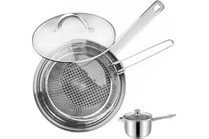 Chip Pan, Chip Pans with Basket and Lid, 7.7 Inch Diameter Stainless Steel Fryer Pot with Basket and Handle for Frying Fish S